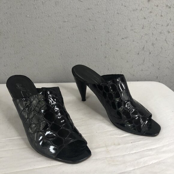 Donald Pliner Mules Womens 9 Black Alligator Texture Sandal Heels Open Toe - Picture 7 of 16